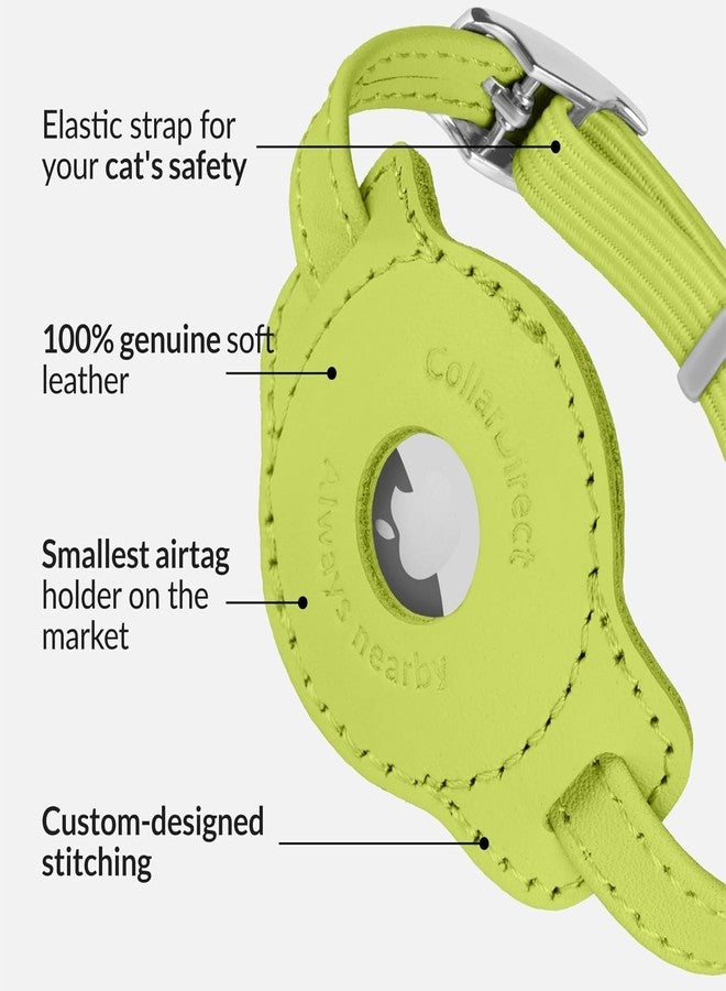 CollarDirect Airtag Cat Colar with QR Tag and Bell - Leather Cat Collar with Airtag Holder and Elastic Strap for Kittens, Small Large Cats - Collar for Girl Boy Cats (Lime Green, Neck Size 8"-11") - Image 3
